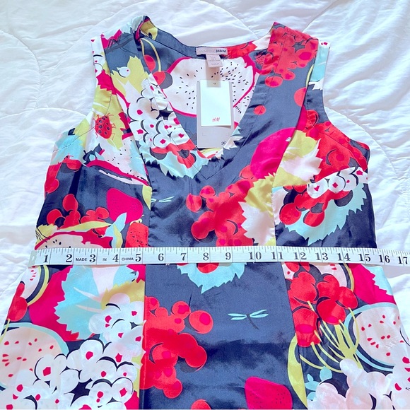 H&M - Pink and Blue Fruit & Flowers Silk Dress - Picture 5 of 12
